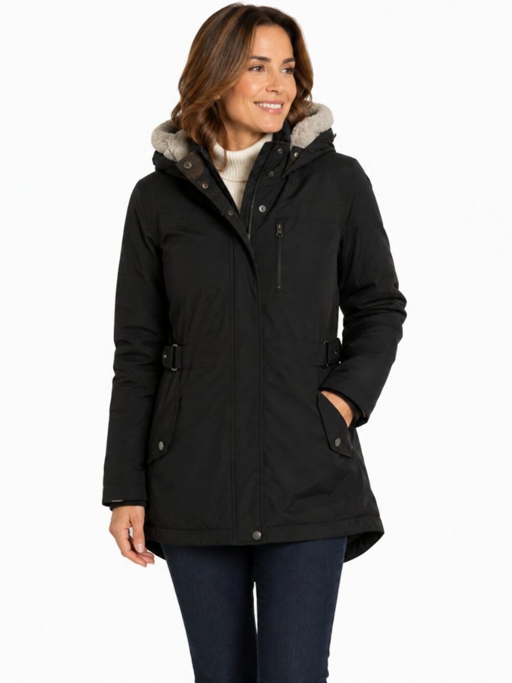 Columbia Omni Heat Omni Tech Black Hooded Insulated Parka Coat Sherpa Lined Sz M